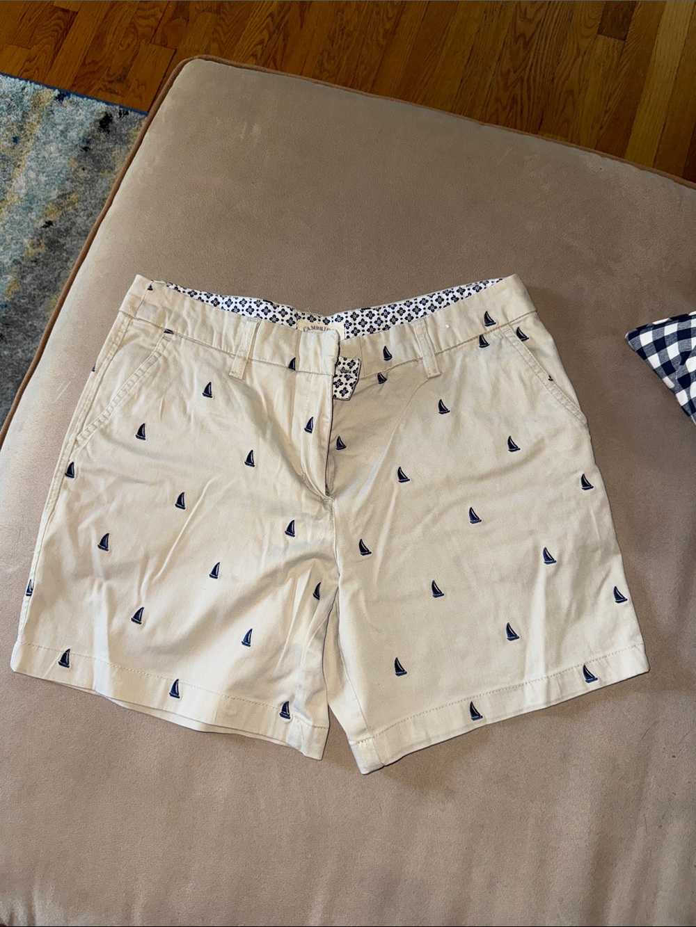 Cambridge Dry Goods Beige Women's Sailboat Embroidered Shorts